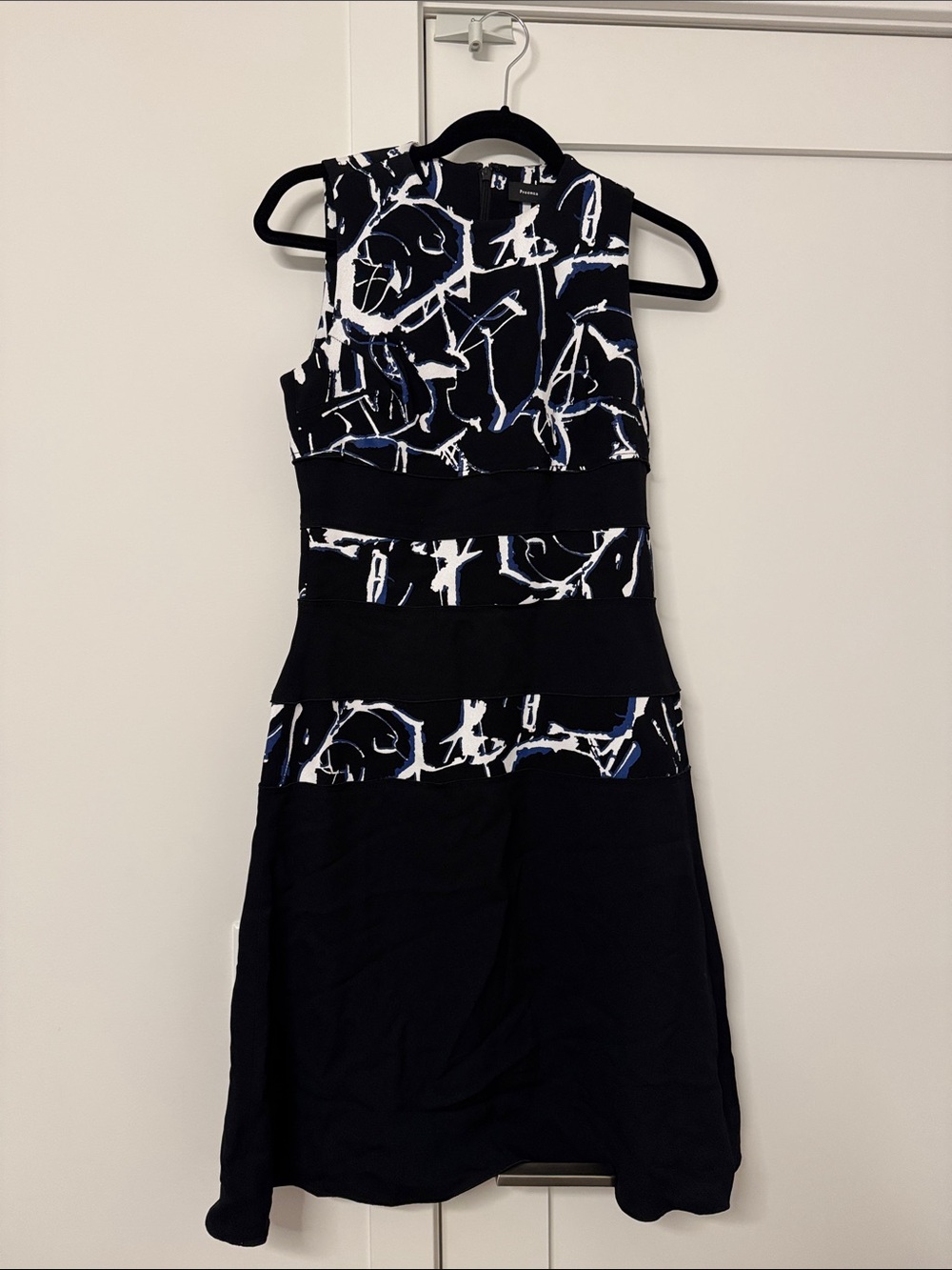 Proenza Schouler Black Blue and White Abstract Midi Dress